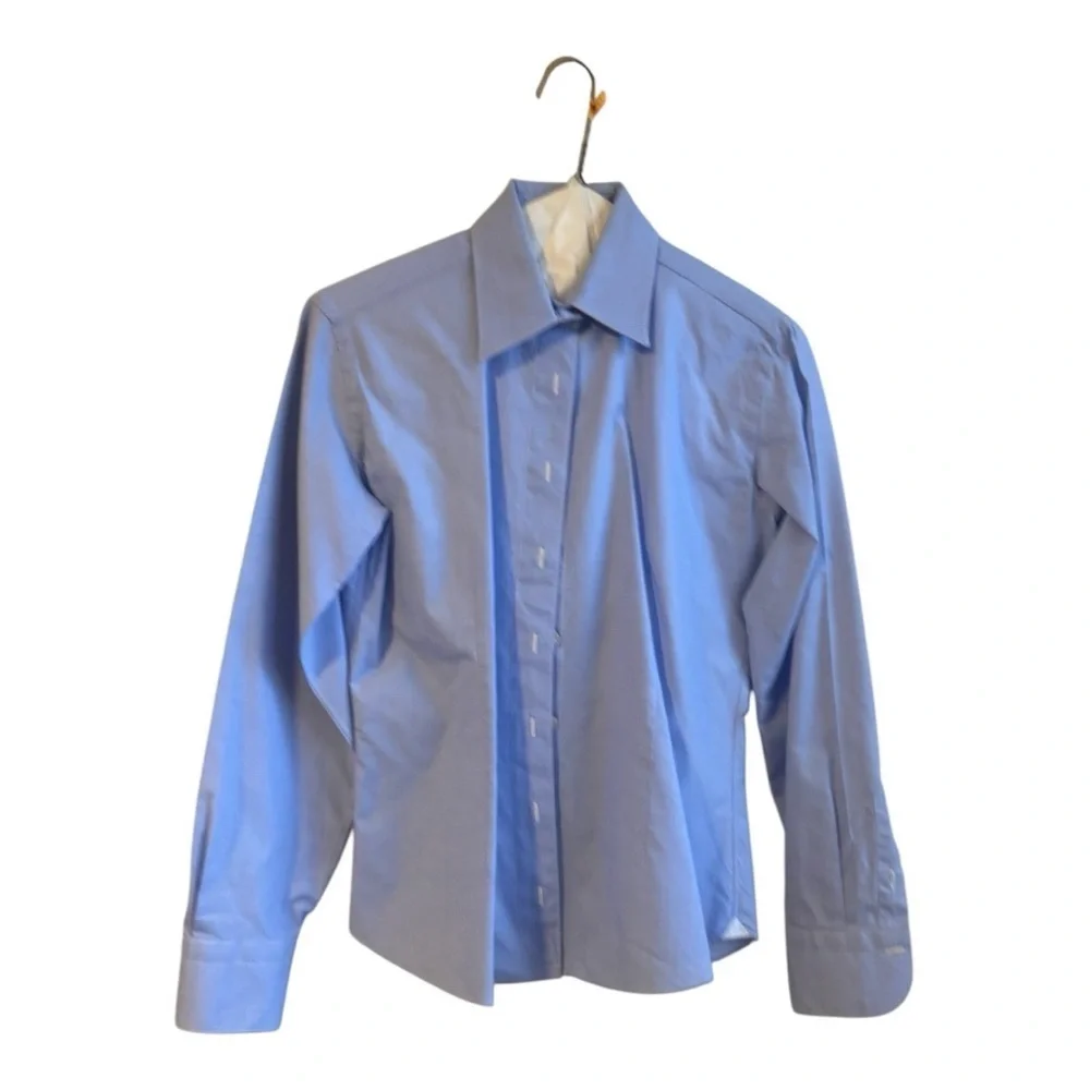 FInamore 1925 AUTHENTIC Tailored Blue Dress Shirt with Pointed Collar. Size 44